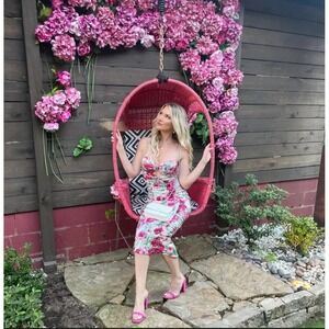 For Love & Lemons Robin floral satin bodycon midi dress size‎ S ruched $289